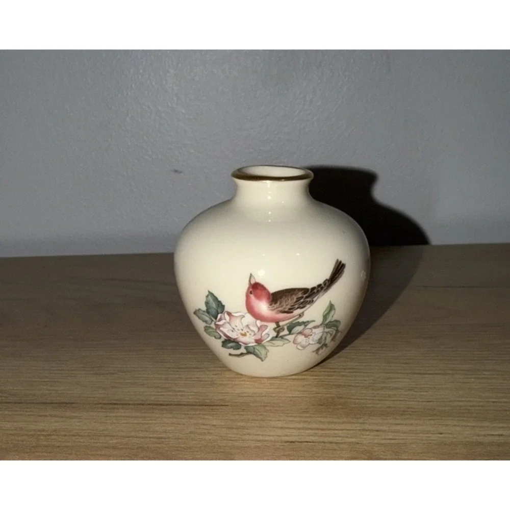 Lenox Porcelain Serenade Bird & Flowers‎ Bud Vase Hand Decorated with 24K Gold